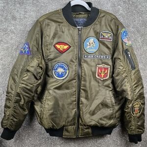 BLEECKER & MERCER Bomber Flight Jacket Mens Med Larp Green Military Patches